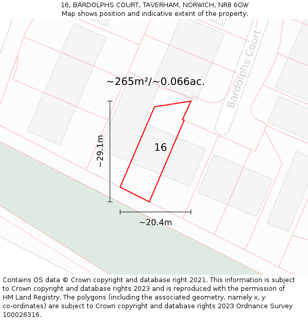 16, BARDOLPHS COURT, TAVERHAM, NORWICH, NR8 6GW: Plot and title map