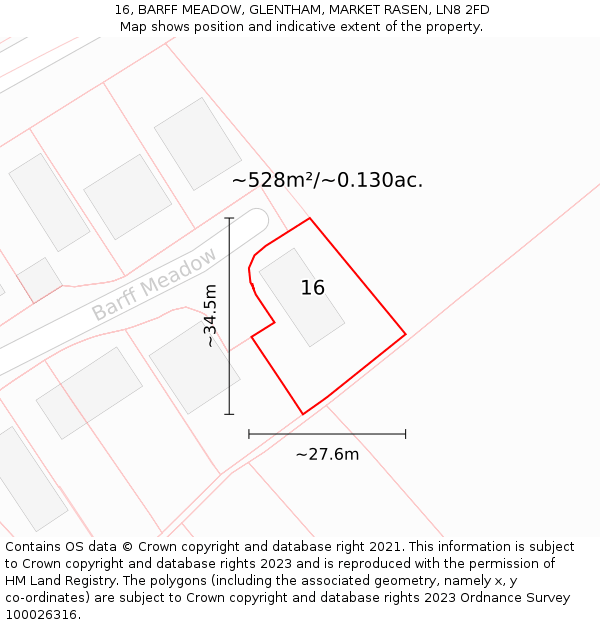 16, BARFF MEADOW, GLENTHAM, MARKET RASEN, LN8 2FD: Plot and title map