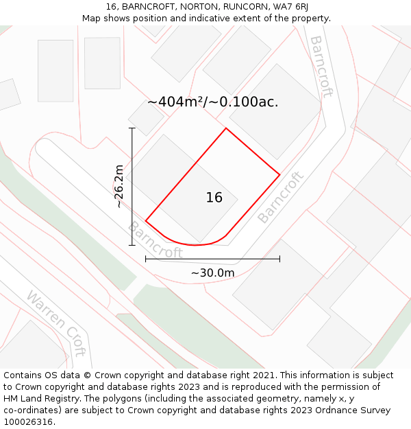 16, BARNCROFT, NORTON, RUNCORN, WA7 6RJ: Plot and title map