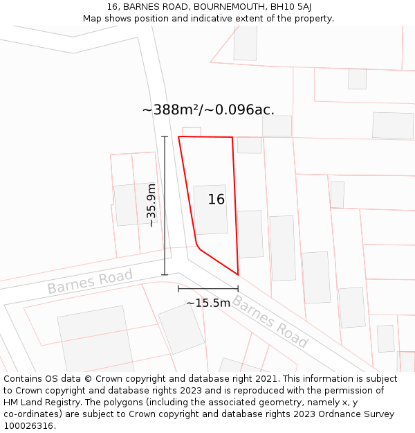 16, BARNES ROAD, BOURNEMOUTH, BH10 5AJ: Plot and title map