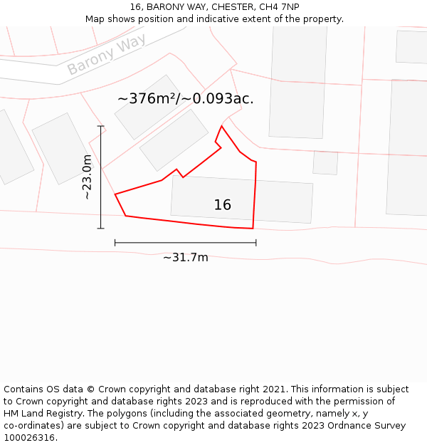 16, BARONY WAY, CHESTER, CH4 7NP: Plot and title map