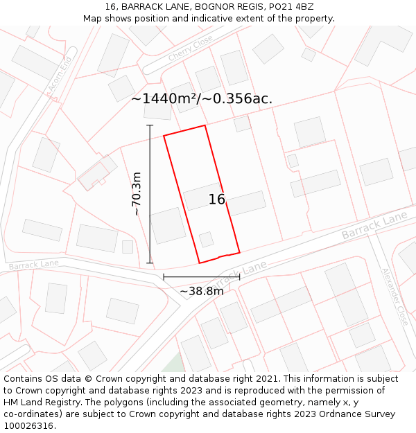 16, BARRACK LANE, BOGNOR REGIS, PO21 4BZ: Plot and title map