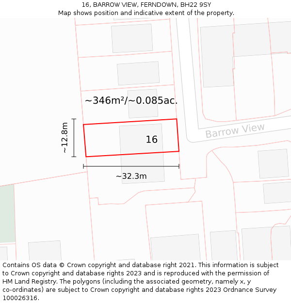 16, BARROW VIEW, FERNDOWN, BH22 9SY: Plot and title map
