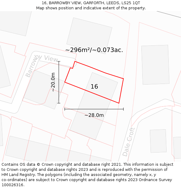 16, BARROWBY VIEW, GARFORTH, LEEDS, LS25 1QT: Plot and title map