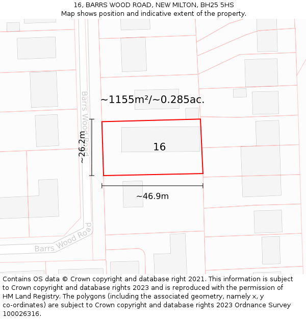 16, BARRS WOOD ROAD, NEW MILTON, BH25 5HS: Plot and title map