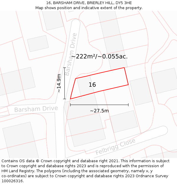 16, BARSHAM DRIVE, BRIERLEY HILL, DY5 3HE: Plot and title map