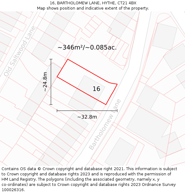 16, BARTHOLOMEW LANE, HYTHE, CT21 4BX: Plot and title map