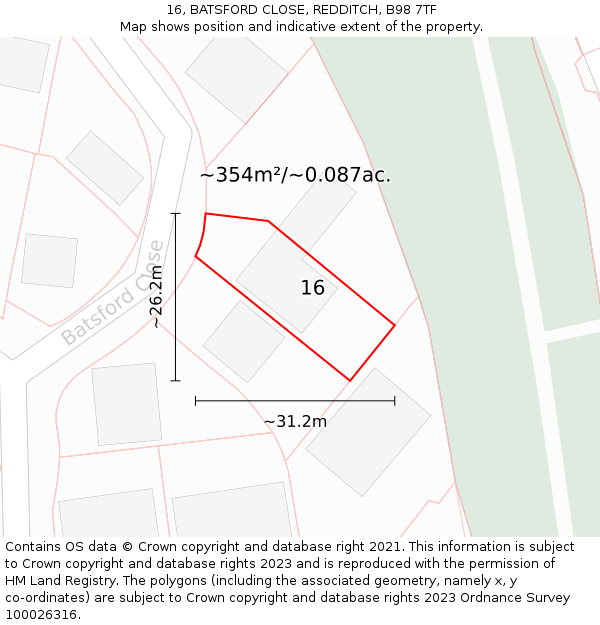 16, BATSFORD CLOSE, REDDITCH, B98 7TF: Plot and title map