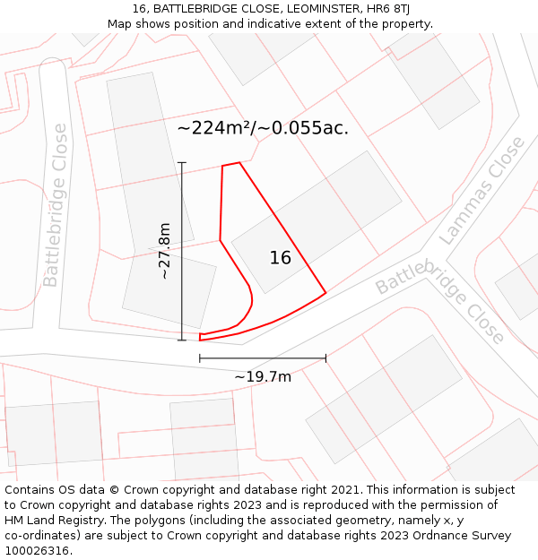 16, BATTLEBRIDGE CLOSE, LEOMINSTER, HR6 8TJ: Plot and title map