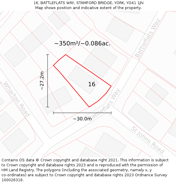 16, BATTLEFLATS WAY, STAMFORD BRIDGE, YORK, YO41 1JN: Plot and title map