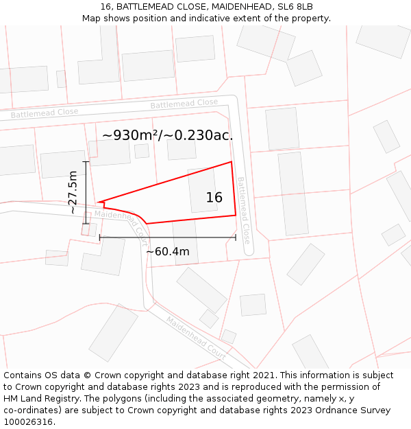 16, BATTLEMEAD CLOSE, MAIDENHEAD, SL6 8LB: Plot and title map