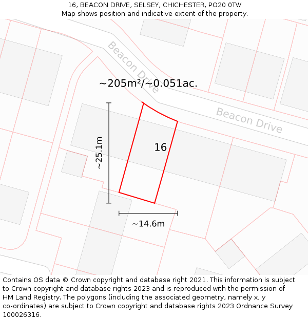 16, BEACON DRIVE, SELSEY, CHICHESTER, PO20 0TW: Plot and title map