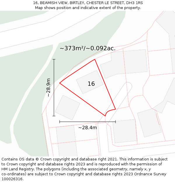 16, BEAMISH VIEW, BIRTLEY, CHESTER LE STREET, DH3 1RS: Plot and title map