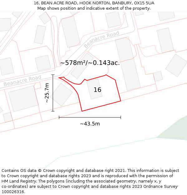 16, BEAN ACRE ROAD, HOOK NORTON, BANBURY, OX15 5UA: Plot and title map