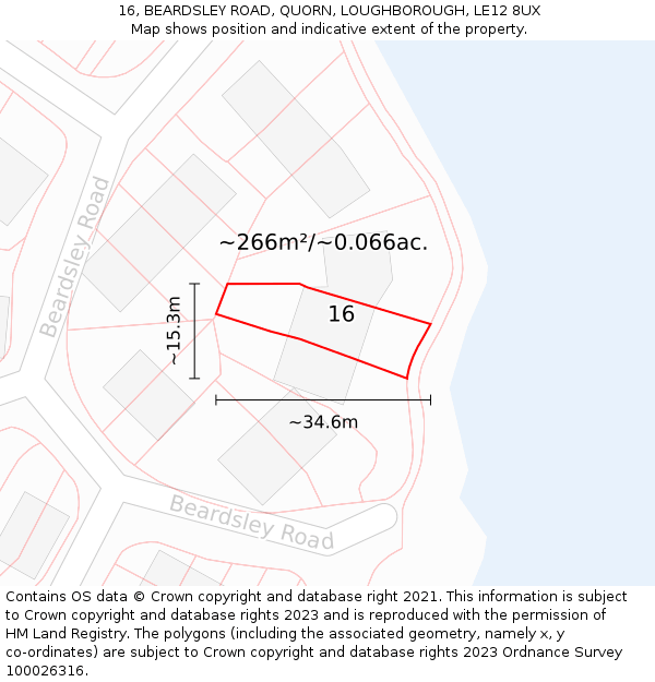 16, BEARDSLEY ROAD, QUORN, LOUGHBOROUGH, LE12 8UX: Plot and title map