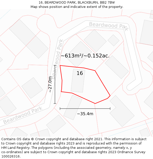 16, BEARDWOOD PARK, BLACKBURN, BB2 7BW: Plot and title map