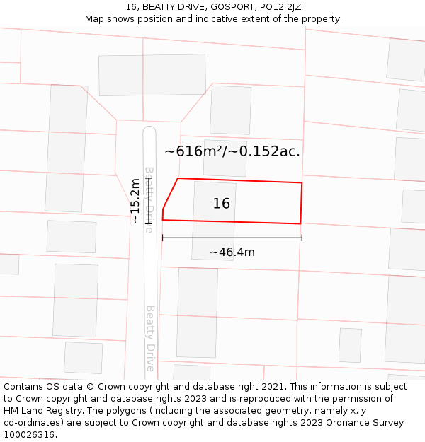 16, BEATTY DRIVE, GOSPORT, PO12 2JZ: Plot and title map