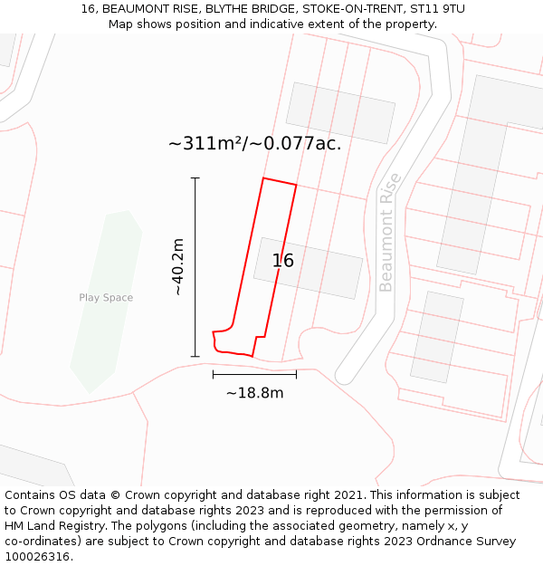16, BEAUMONT RISE, BLYTHE BRIDGE, STOKE-ON-TRENT, ST11 9TU: Plot and title map