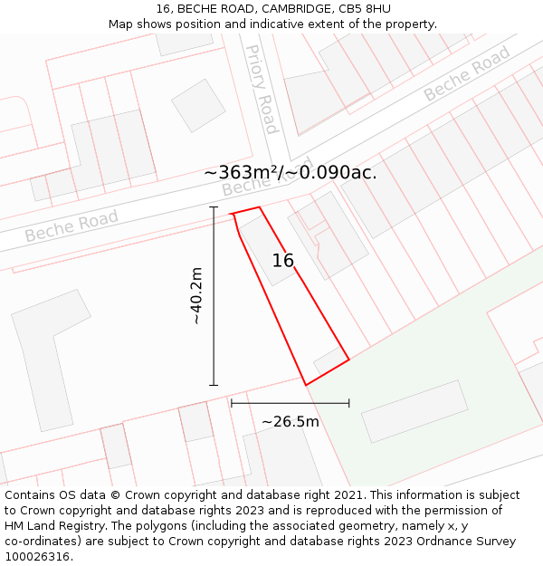 16, BECHE ROAD, CAMBRIDGE, CB5 8HU: Plot and title map