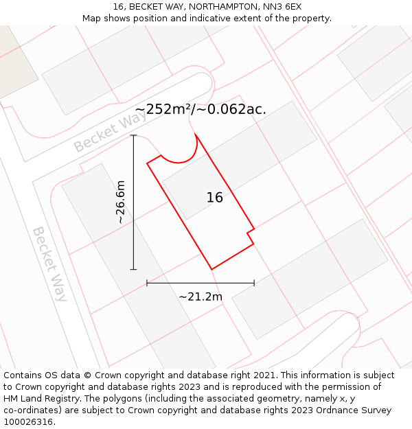 16, BECKET WAY, NORTHAMPTON, NN3 6EX: Plot and title map