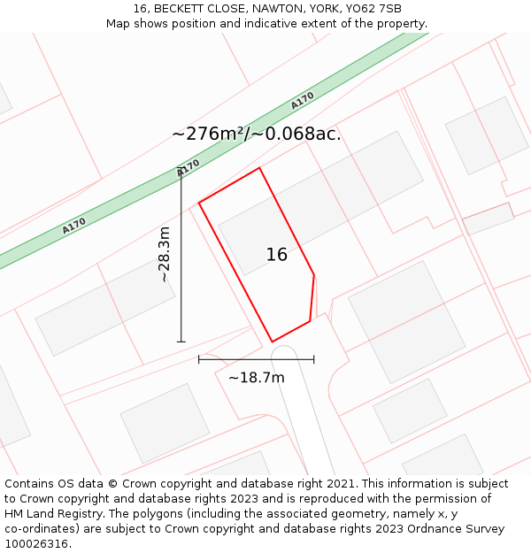 16, BECKETT CLOSE, NAWTON, YORK, YO62 7SB: Plot and title map