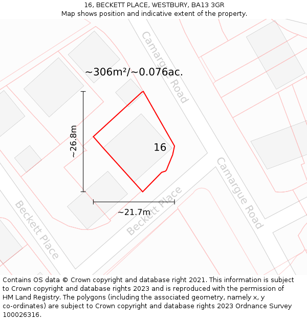 16, BECKETT PLACE, WESTBURY, BA13 3GR: Plot and title map