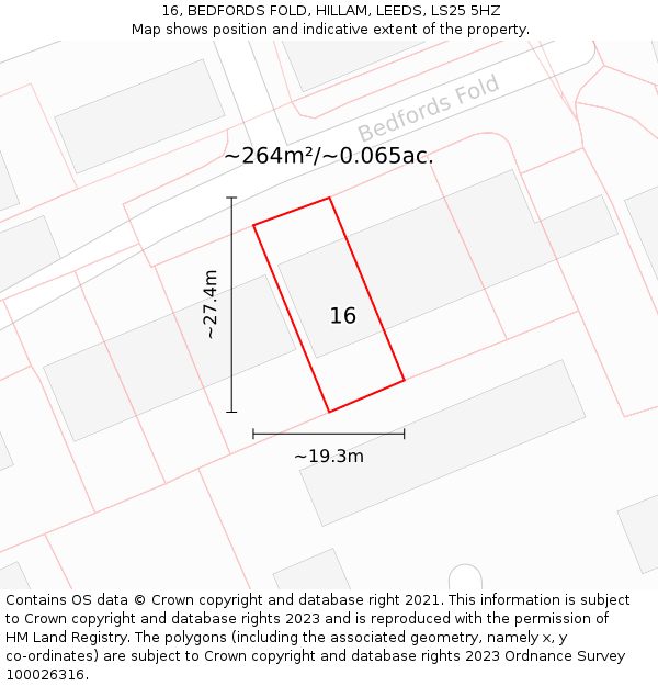 16, BEDFORDS FOLD, HILLAM, LEEDS, LS25 5HZ: Plot and title map