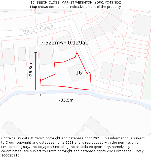 16, BEECH CLOSE, MARKET WEIGHTON, YORK, YO43 3DZ: Plot and title map