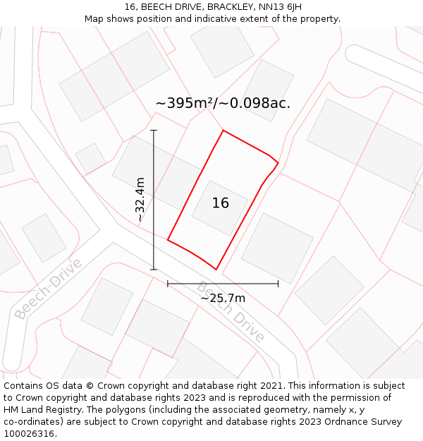 16, BEECH DRIVE, BRACKLEY, NN13 6JH: Plot and title map