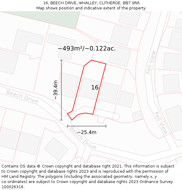 16, BEECH DRIVE, WHALLEY, CLITHEROE, BB7 9RA: Plot and title map