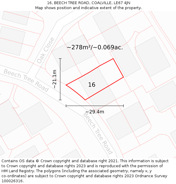 16, BEECH TREE ROAD, COALVILLE, LE67 4JN: Plot and title map