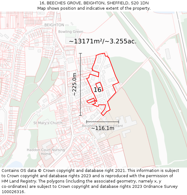 16, BEECHES GROVE, BEIGHTON, SHEFFIELD, S20 1DN: Plot and title map