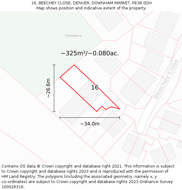 16, BEECHEY CLOSE, DENVER, DOWNHAM MARKET, PE38 0DH: Plot and title map