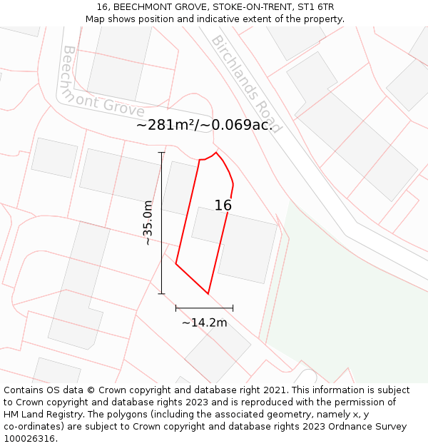 16, BEECHMONT GROVE, STOKE-ON-TRENT, ST1 6TR: Plot and title map