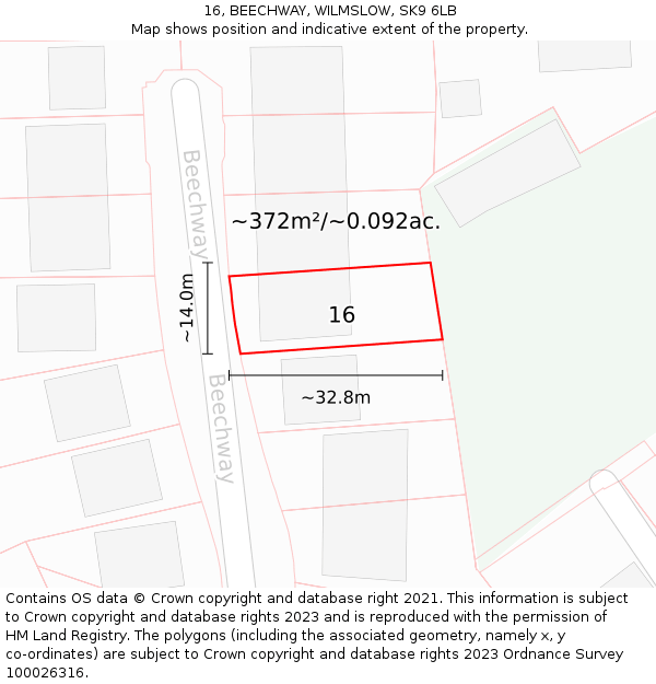16, BEECHWAY, WILMSLOW, SK9 6LB: Plot and title map
