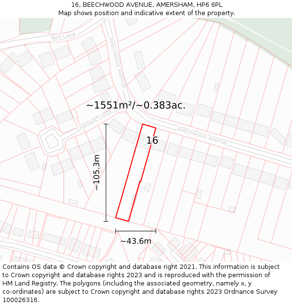 16, BEECHWOOD AVENUE, AMERSHAM, HP6 6PL: Plot and title map