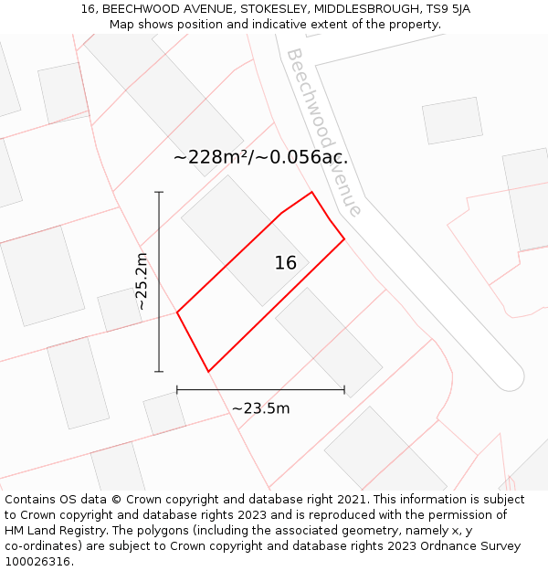 16, BEECHWOOD AVENUE, STOKESLEY, MIDDLESBROUGH, TS9 5JA: Plot and title map