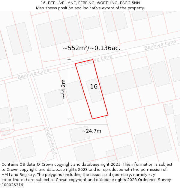 16, BEEHIVE LANE, FERRING, WORTHING, BN12 5NN: Plot and title map