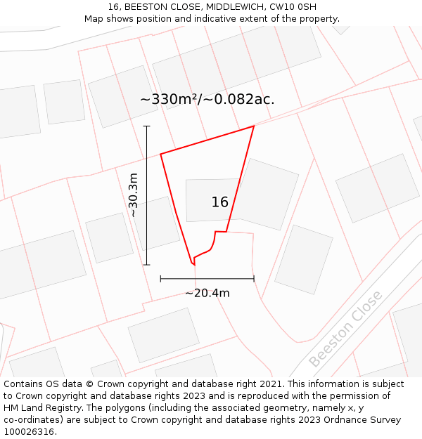 16, BEESTON CLOSE, MIDDLEWICH, CW10 0SH: Plot and title map