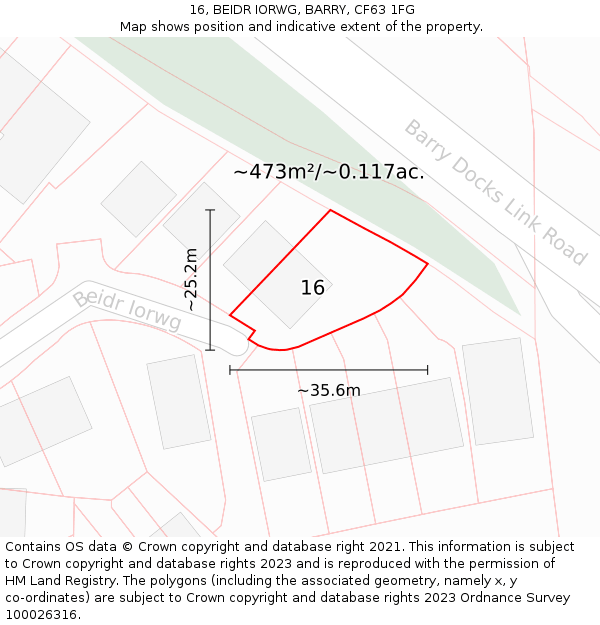 16, BEIDR IORWG, BARRY, CF63 1FG: Plot and title map