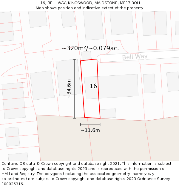 16, BELL WAY, KINGSWOOD, MAIDSTONE, ME17 3QH: Plot and title map