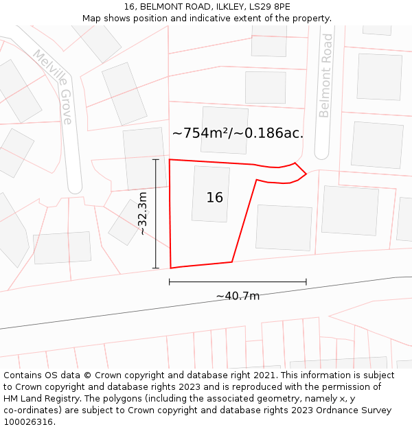 16, BELMONT ROAD, ILKLEY, LS29 8PE: Plot and title map