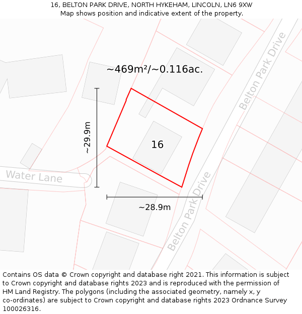 16, BELTON PARK DRIVE, NORTH HYKEHAM, LINCOLN, LN6 9XW: Plot and title map