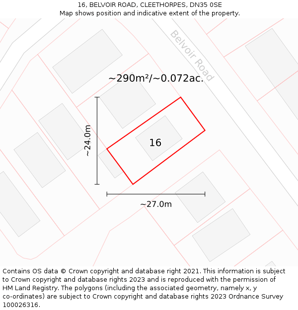 16, BELVOIR ROAD, CLEETHORPES, DN35 0SE: Plot and title map