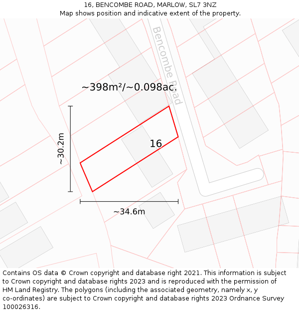 16, BENCOMBE ROAD, MARLOW, SL7 3NZ: Plot and title map