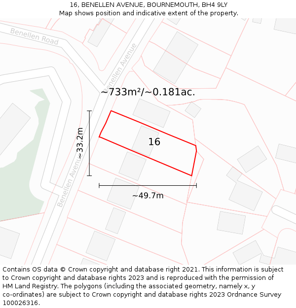 16, BENELLEN AVENUE, BOURNEMOUTH, BH4 9LY: Plot and title map