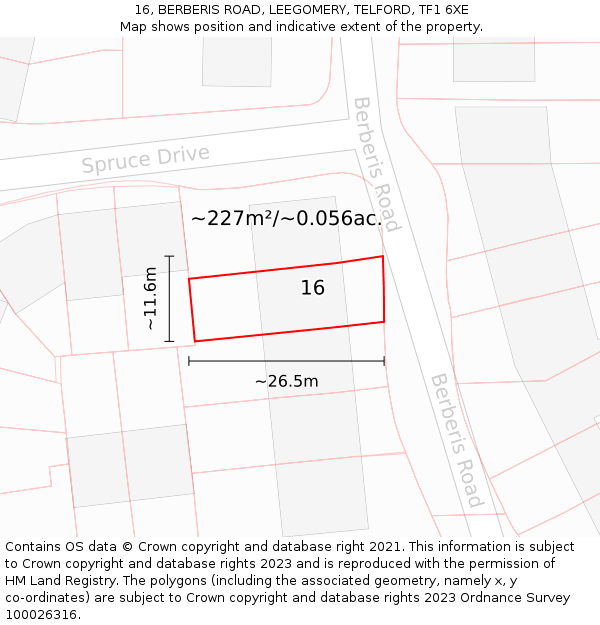 16, BERBERIS ROAD, LEEGOMERY, TELFORD, TF1 6XE: Plot and title map