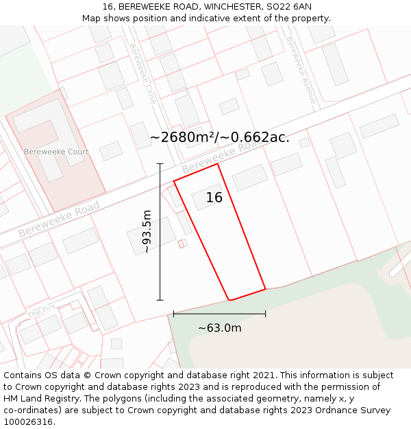 16, BEREWEEKE ROAD, WINCHESTER, SO22 6AN: Plot and title map