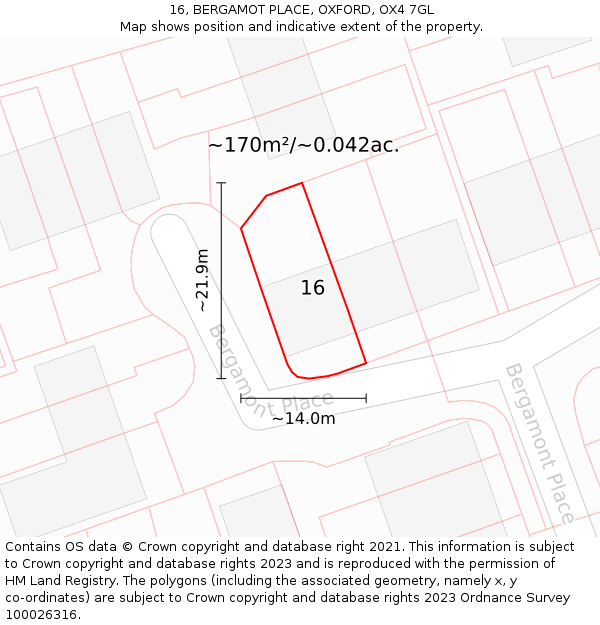 16, BERGAMOT PLACE, OXFORD, OX4 7GL: Plot and title map