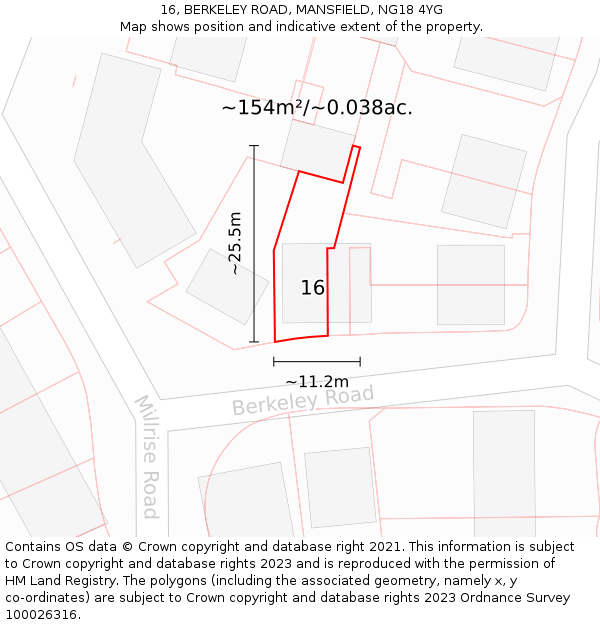 16, BERKELEY ROAD, MANSFIELD, NG18 4YG: Plot and title map